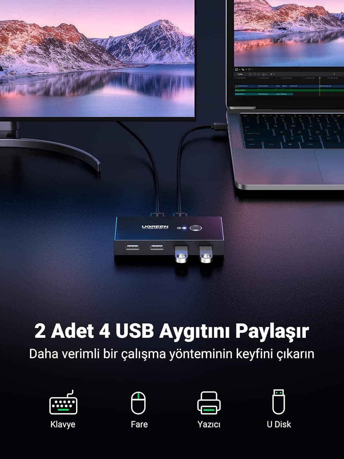 آداپتور سوییچ اشتراکگذاری USB چهارپورت برای کامپیوتر UGREEN آداپتور سوییچ اشتراکگذاری USB چهارپورت برای کامپیوتر UGREEN