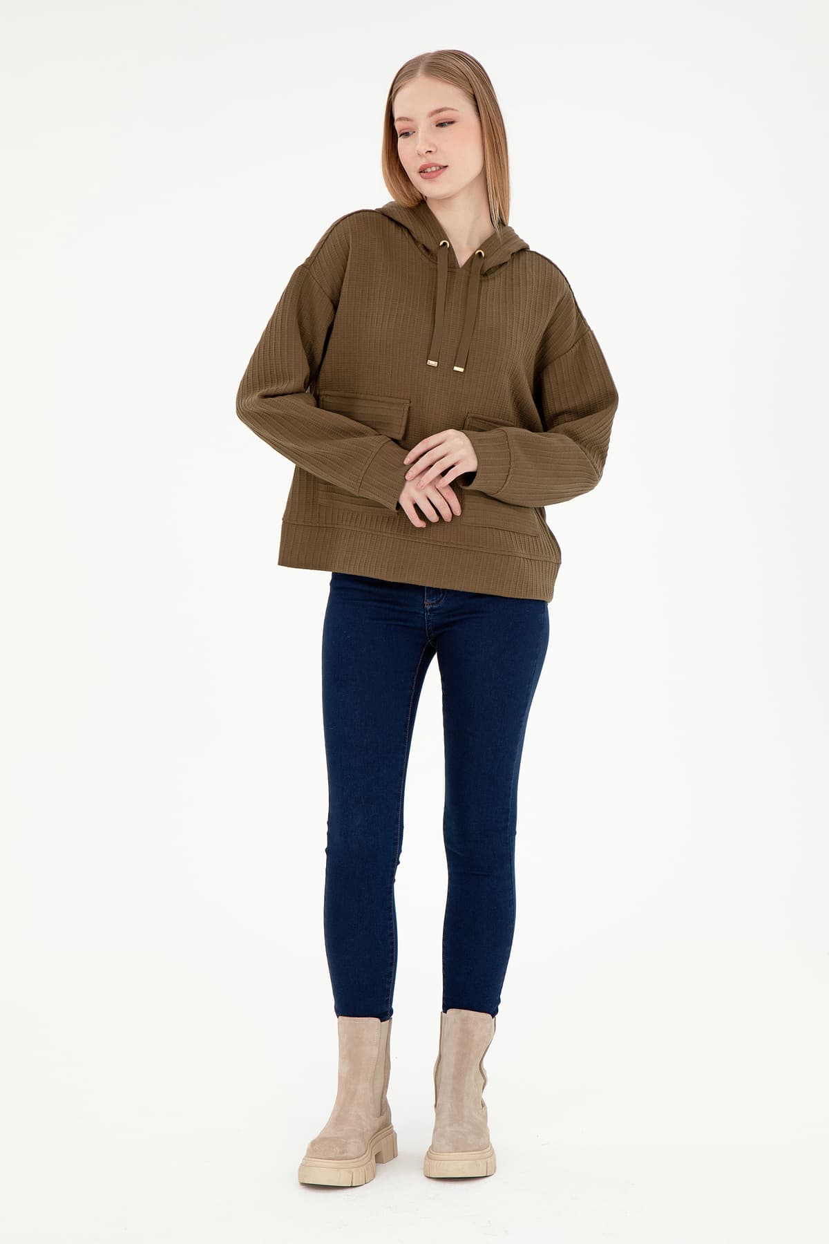 سوئیشرت زنانه U.S. Polo Assn. کلاهدار خاکی مدل 50297202-VR027 سوئیشرت زنانه U.S. Polo Assn. کلاهدار خاکی مدل 50297202-VR027