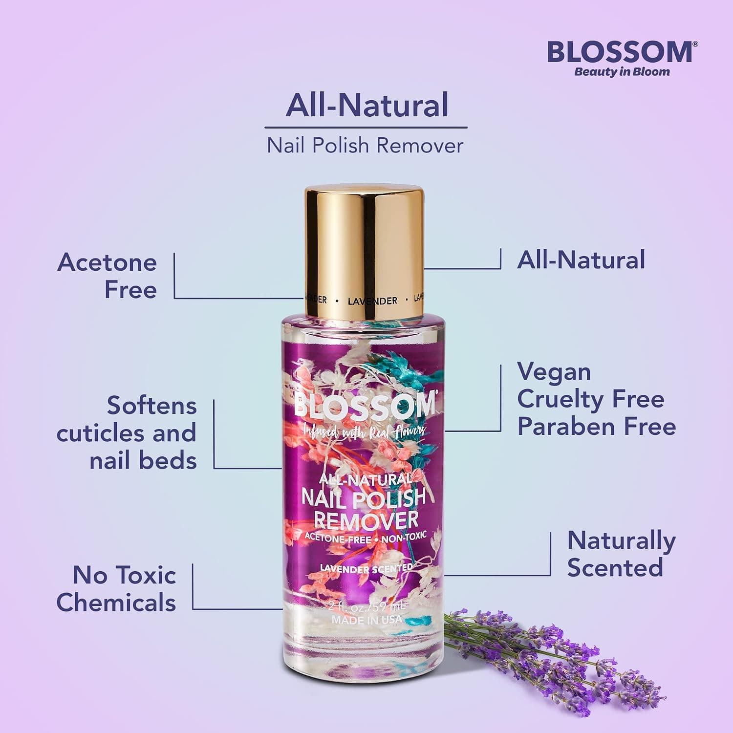 پاککننده لاک ناخن Blossom با رایحه اسطوخودوس 2 fl oz (59 ml) پاککننده لاک ناخن Blossom با رایحه اسطوخودوس 2 fl oz (59 ml)