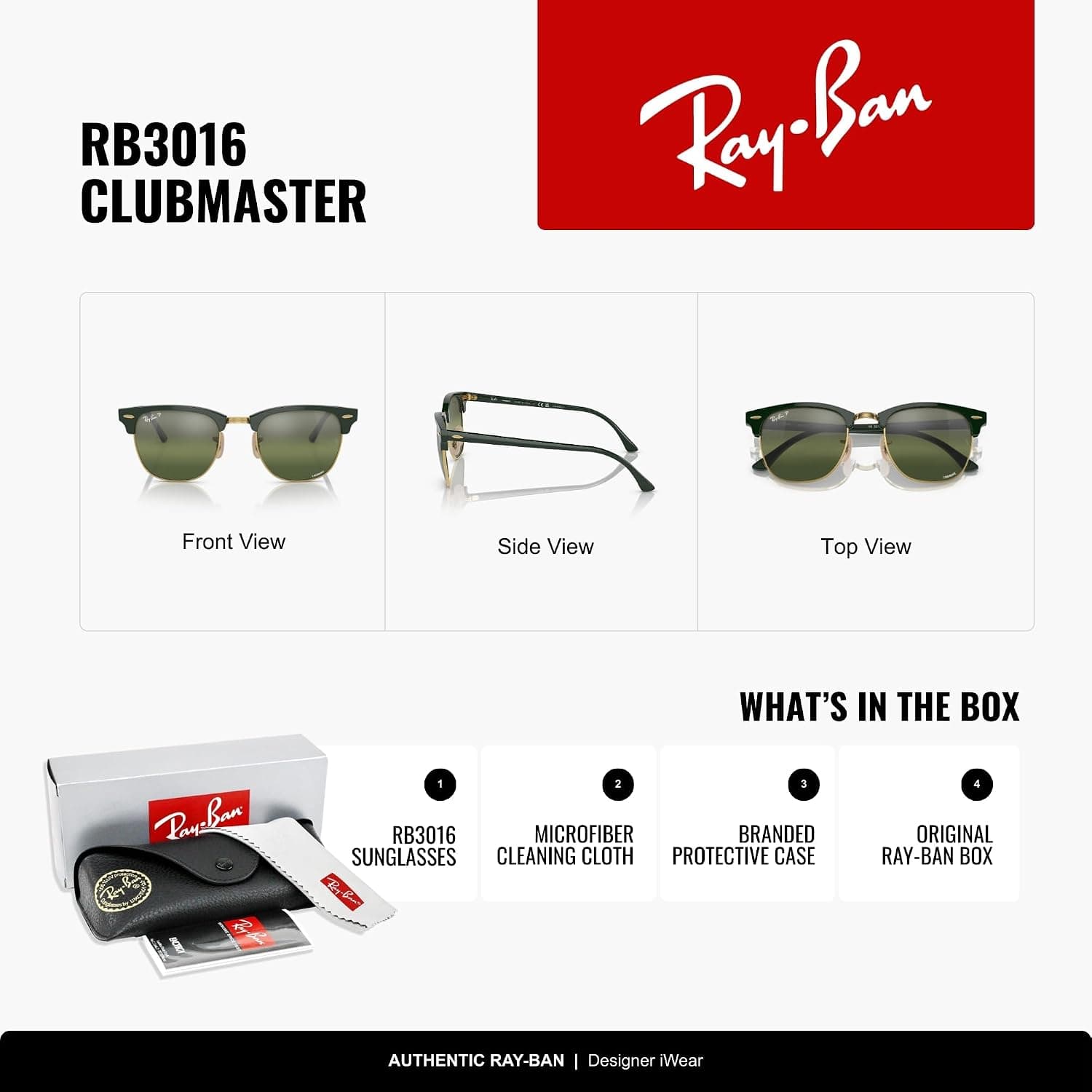 عینک آفتابی Ray-Ban مربعی Clubmaster مدل Rb3016 عینک آفتابی Ray-Ban مربعی Clubmaster مدل Rb3016