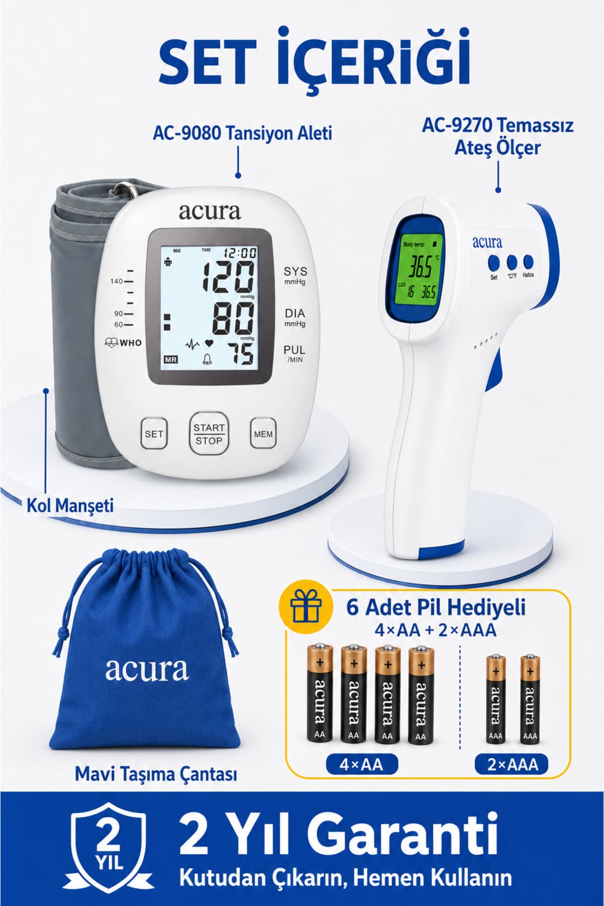 ست سلامت خانگی Acura فشارسنج مچی مدل AC-9080 و تبسنج بدون تماس مدل AC-9270 ست سلامت خانگی Acura فشارسنج مچی مدل AC-9080 و تبسنج بدون تماس مدل AC-9270