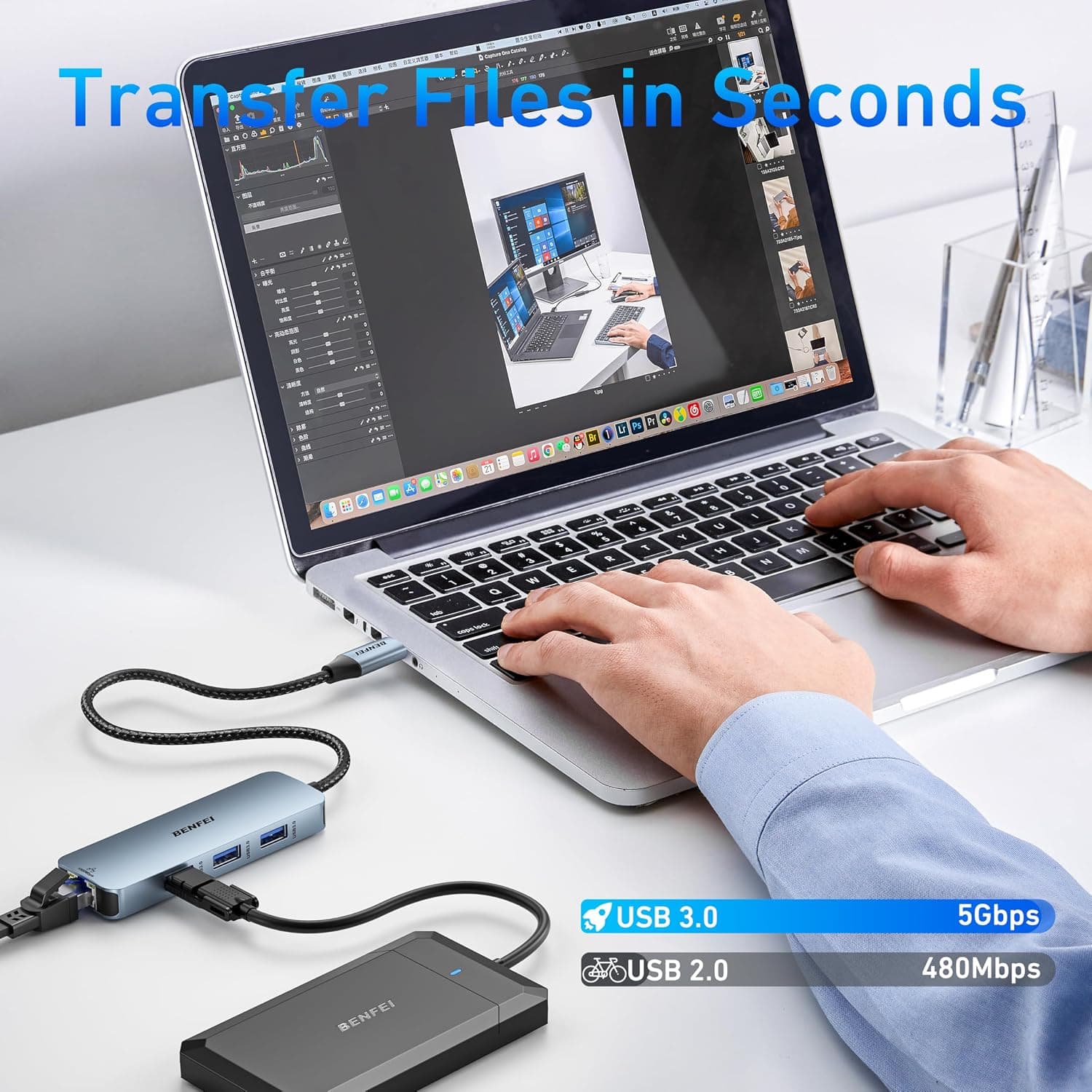 هاب USB-C BENFEI 6 در 1 HDMI 4K@60Hz، Gigabit Ethernet و توان 100W هاب USB-C BENFEI 6 در 1 HDMI 4K@60Hz، Gigabit Ethernet و توان 100W
