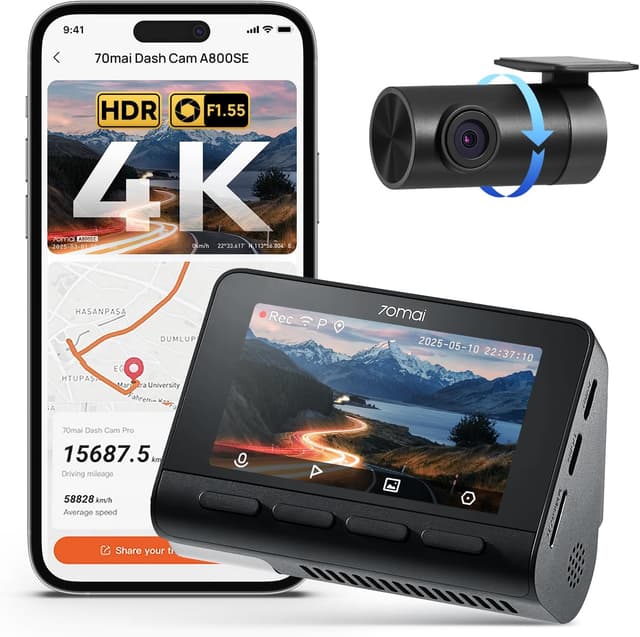 دوربین داشبورد 70mai جلو عقب 4K بدون کارت حافظه microSD مدل A800SE دوربین داشبورد 70mai جلو عقب 4K بدون کارت حافظه microSD مدل A800SE