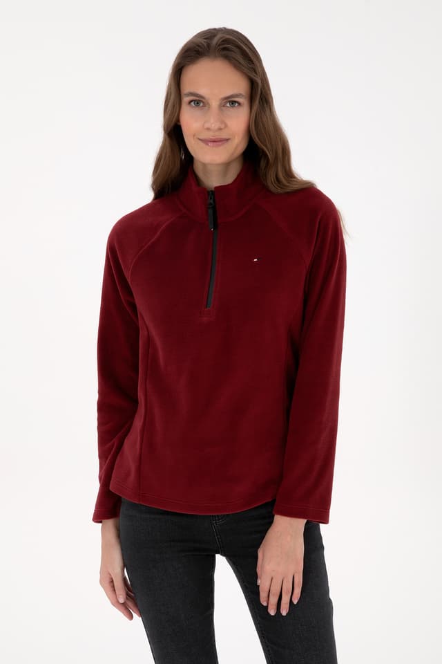 سوئیشرت پولار زنانه U.S. Polo Assn. زرشکی با زیپ یقه ایستاده مدل 50316714-VR014 سوئیشرت پولار زنانه U.S. Polo Assn. زرشکی با زیپ یقه ایستاده مدل 50316714-VR014