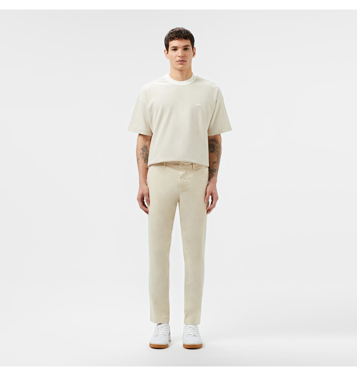 تیشرت مردانه Lacoste فیت اورسایز یقه گرد کرم تیشرت مردانه Lacoste فیت اورسایز یقه گرد کرم