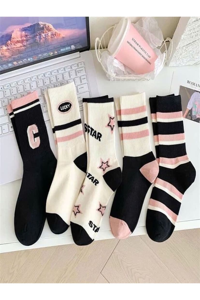 ست جوراب تنیس یونیسکس Sky Socks 5 عددی طرحدار صورتی-مشکی-کرم ست جوراب تنیس یونیسکس Sky Socks 5 عددی طرحدار صورتی-مشکی-کرم