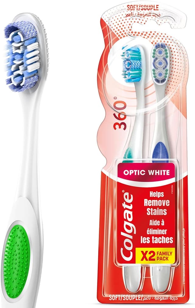 مسواک نرم سفیدکننده Colgate 360 Optic White بسته 2 عددی مسواک نرم سفیدکننده Colgate 360 Optic White بسته 2 عددی