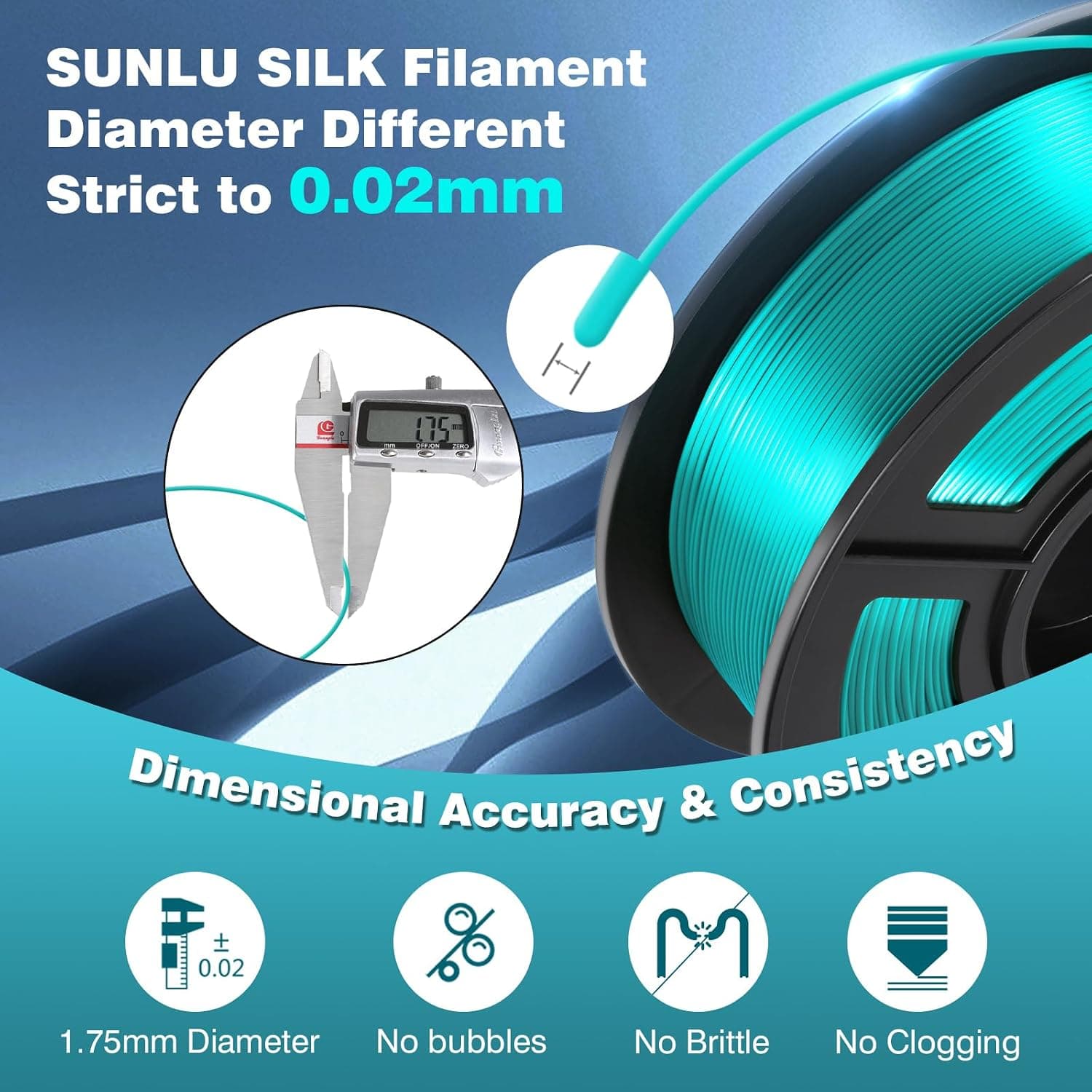 فیلامنت پرینتر سه بعدی SUNLU PLA+ ابریشمی 1.75mm نقرهای فیلامنت پرینتر سه بعدی SUNLU PLA+ ابریشمی 1.75mm نقرهای