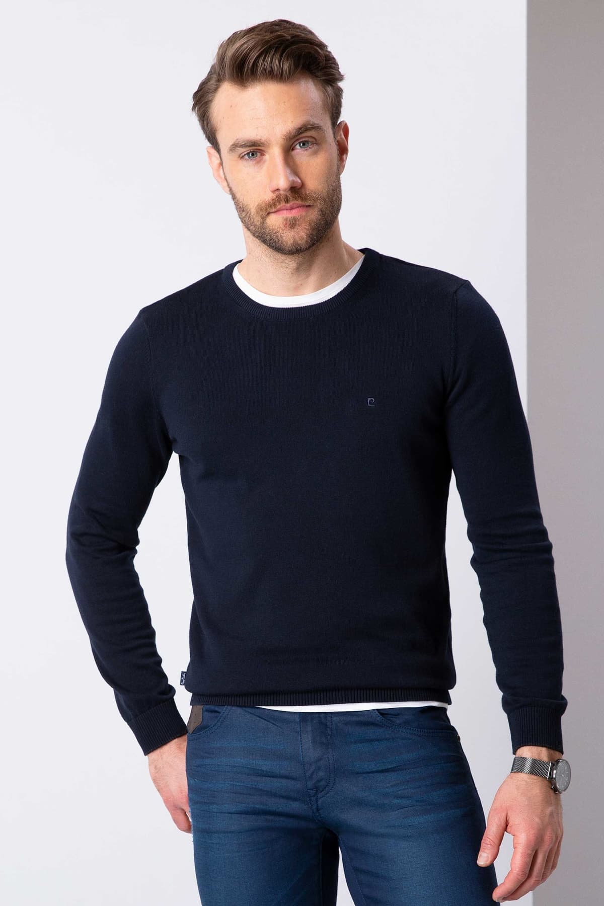 پلیور بافت مردانه Pierre Cardin سرمهای Slim Fit ساده پلیور بافت مردانه Pierre Cardin سرمهای Slim Fit ساده