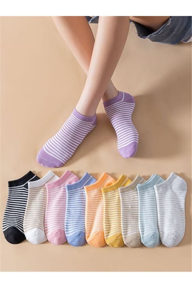 جوراب مچی اسپرت کوتاه یونیسکس Sky Socks راهراه رنگی بسته ۱۰ عددی جوراب مچی اسپرت کوتاه یونیسکس Sky Socks راهراه رنگی بسته ۱۰ عددی
