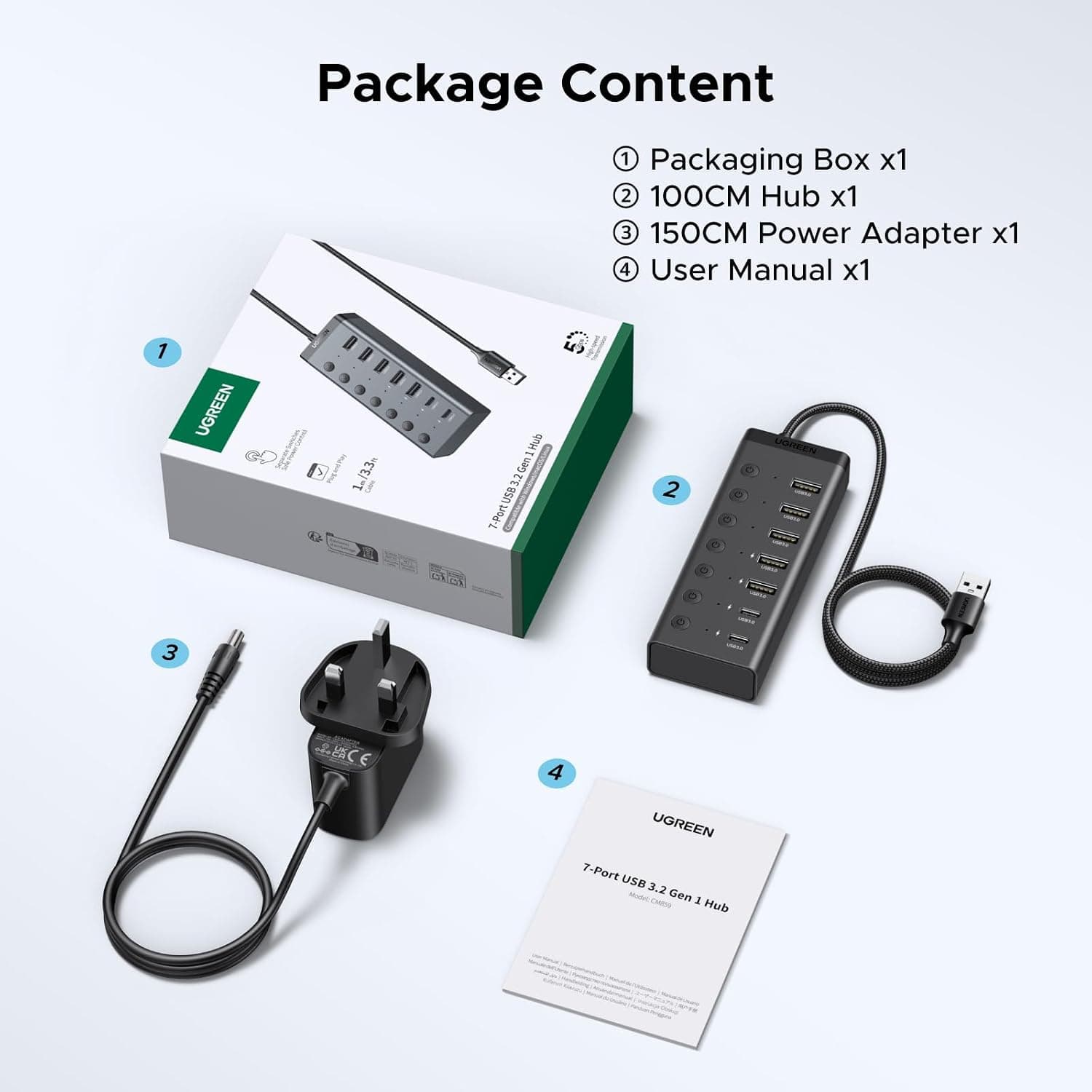 هاب UGREEN USB 3.0 هفتپورت با منبع تغذیه 5xUSB-A و 2xUSB-C 5Gbps هاب UGREEN USB 3.0 هفتپورت با منبع تغذیه 5xUSB-A و 2xUSB-C 5Gbps