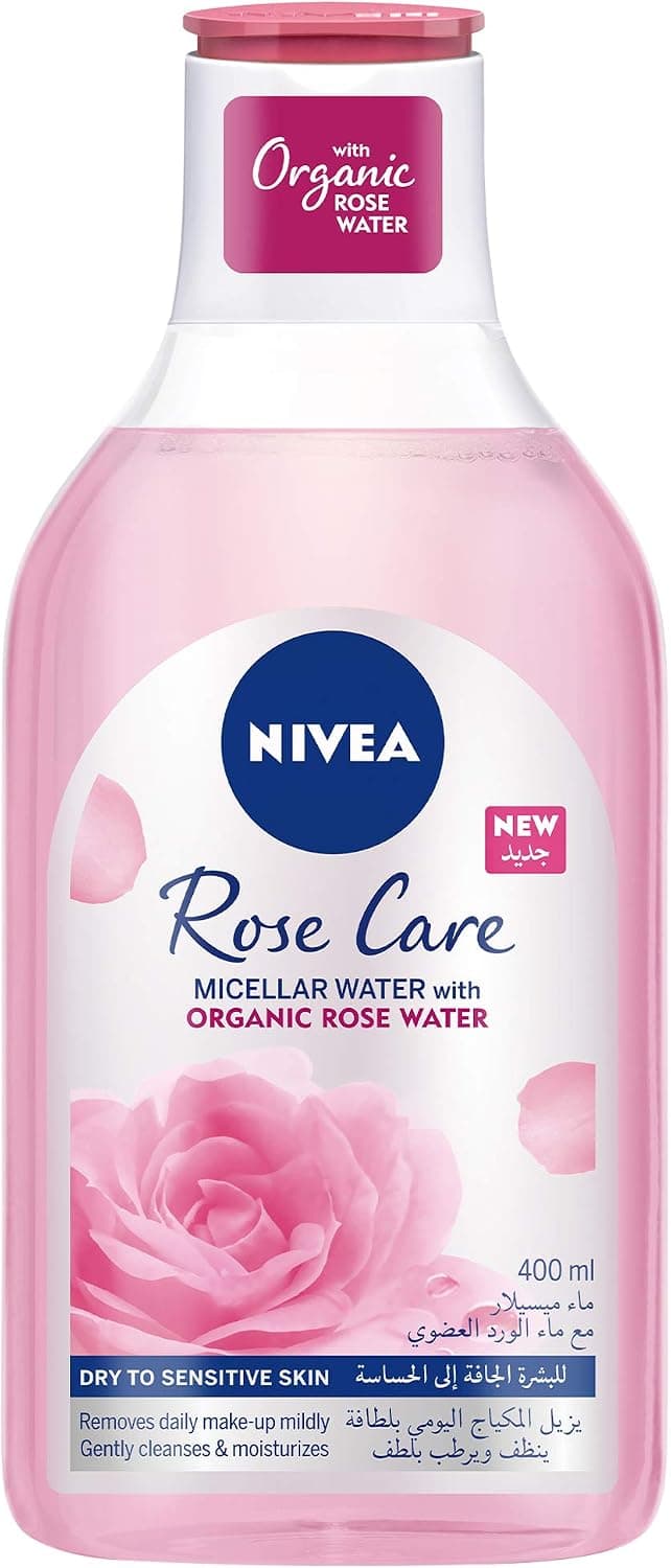 محلول میسلار پاککننده آرایش صورت پوست خشک و حساس NIVEA تکفاز با آب گل رز ارگانیک 400ml محلول میسلار پاککننده آرایش صورت پوست خشک و حساس NIVEA تکفاز با آب گل رز ارگانیک 400ml