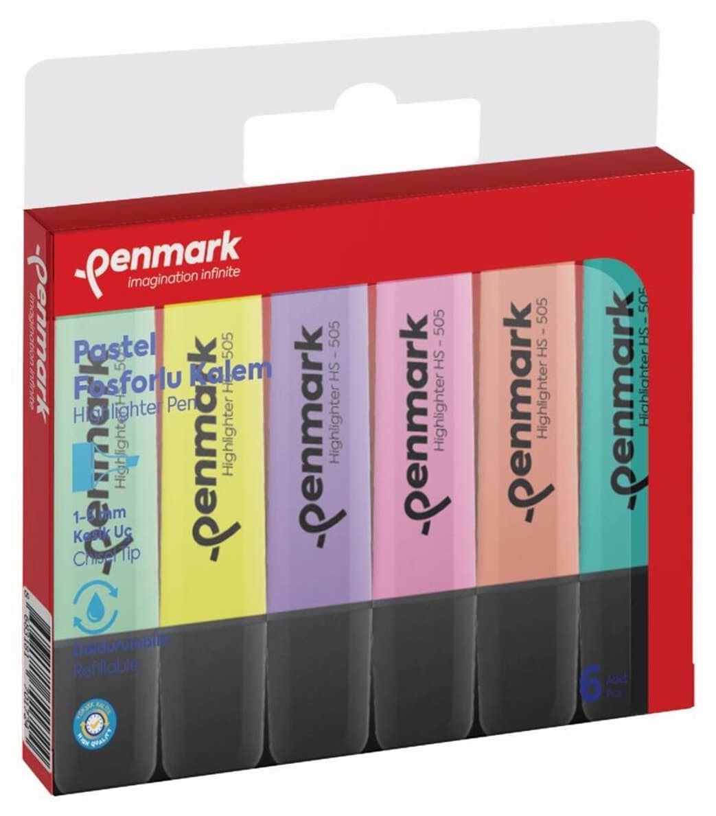ماژیک فسفری penmark ۶ عددی رنگهای مختلط پاستلی مدل HS 505 6P ماژیک فسفری penmark ۶ عددی رنگهای مختلط پاستلی مدل HS 505 6P