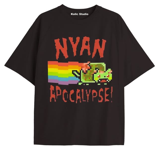 تیشرت یونیسکس اورسایز طرح گربه Nyan Nyan مشکی Kalic Studio تیشرت یونیسکس اورسایز طرح گربه Nyan Nyan مشکی Kalic Studio