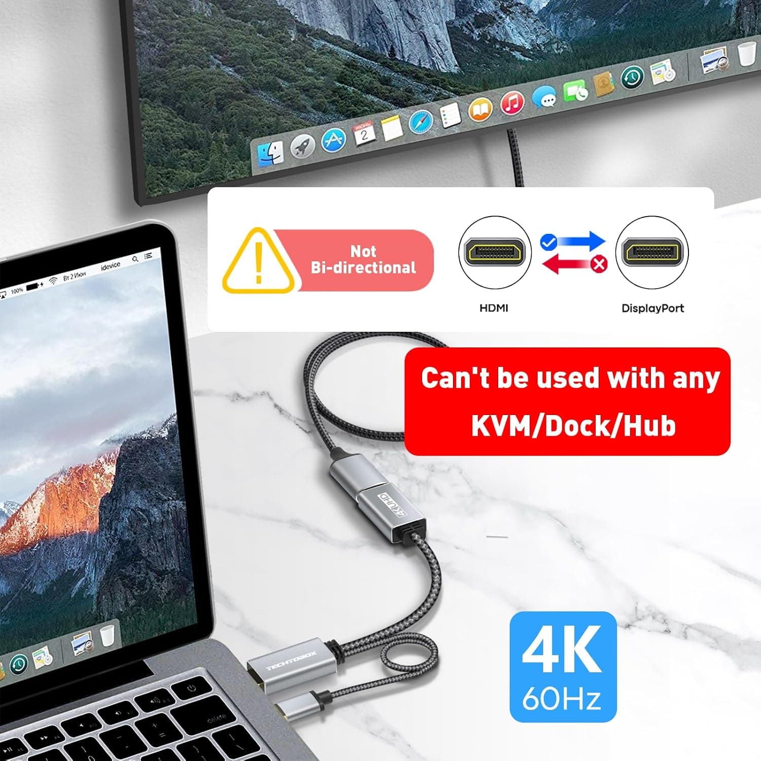 مبدل HDMI به DisplayPort TECHTOBOX با روکش بافتهشده 4K60Hz، HDMI نری به DisplayPort مادگی مبدل HDMI به DisplayPort TECHTOBOX با روکش بافتهشده 4K60Hz، HDMI نری به DisplayPort مادگی