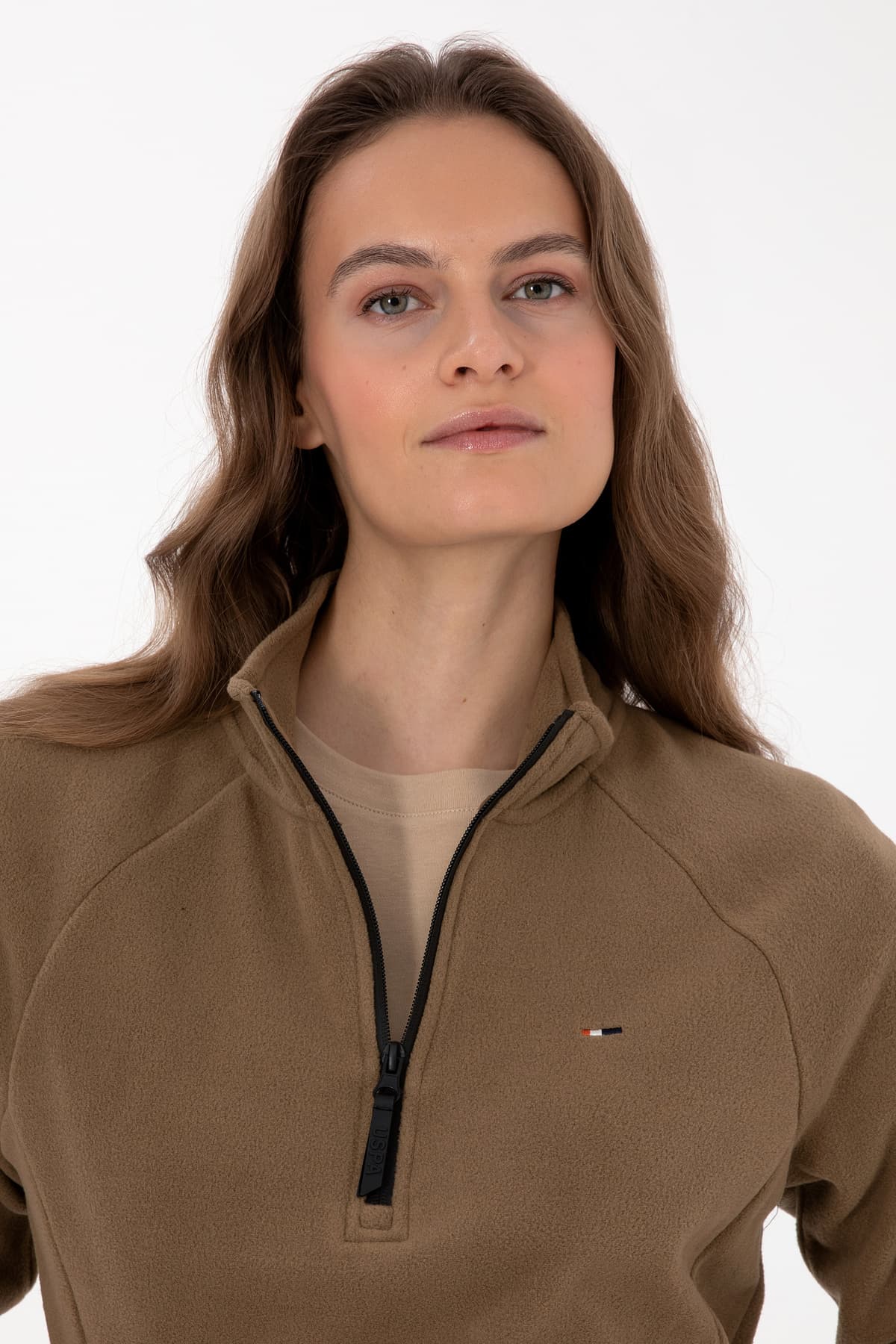 سوئیشرت پولار زنانه U.S. Polo Assn. خاکی یقه ایستاده زیپدار مدل 50316714-VR027 سوئیشرت پولار زنانه U.S. Polo Assn. خاکی یقه ایستاده زیپدار مدل 50316714-VR027