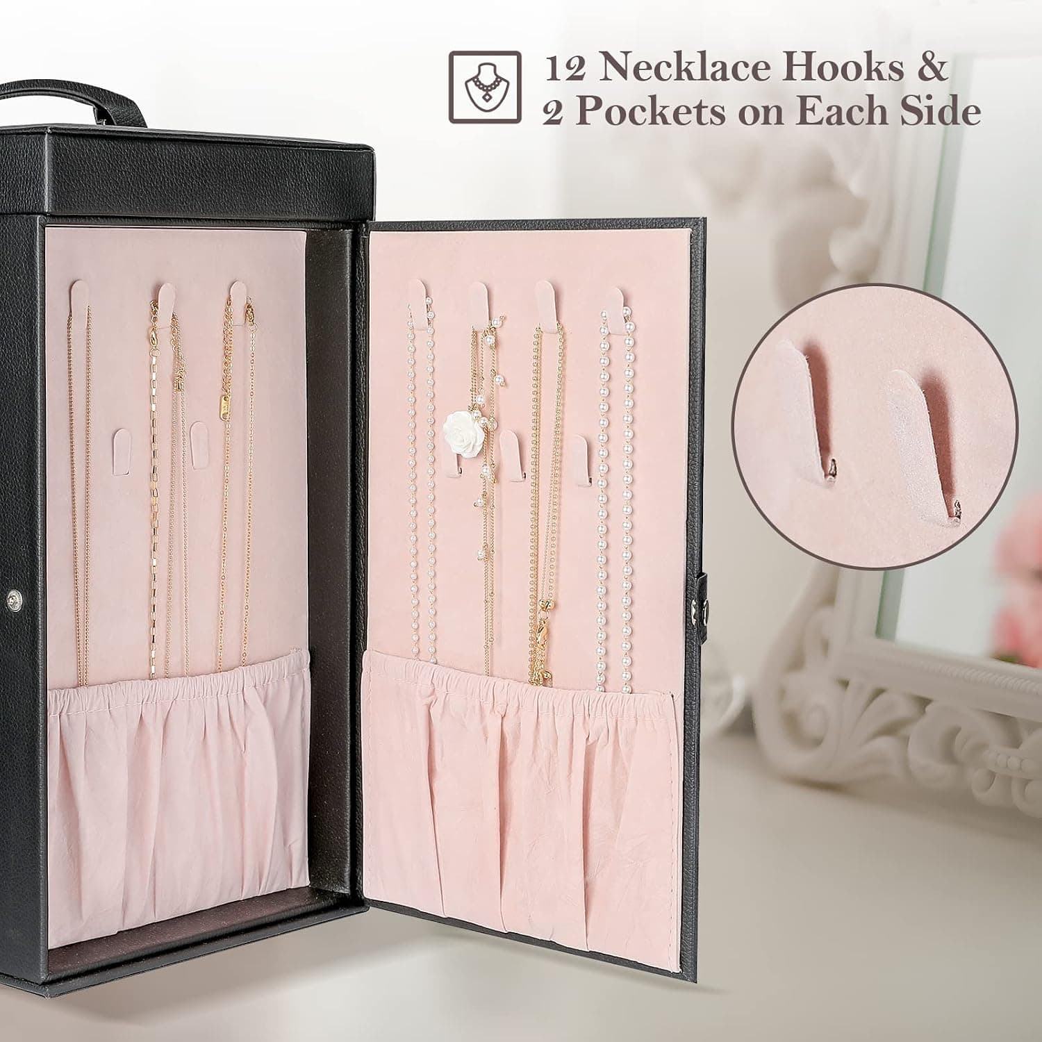 جعبه نظمدهنده جواهرات زنانه ProCase ششطبقه با کشو و جداکننده مشکی جعبه نظمدهنده جواهرات زنانه ProCase ششطبقه با کشو و جداکننده مشکی