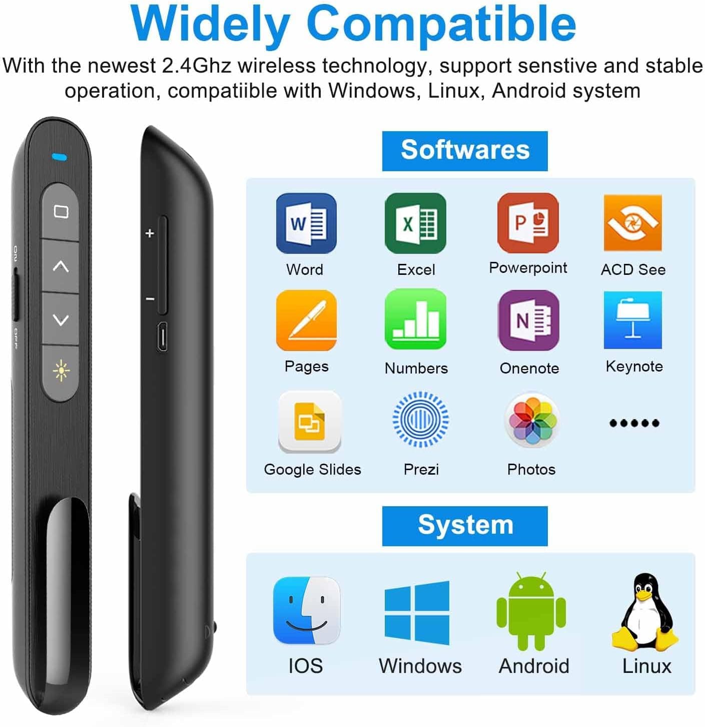 ریموت ارائه بیسیم Kinizuxi دوکاره USB Type C برای PowerPoint با اشارهگر و تعویض اسلاید ریموت ارائه بیسیم Kinizuxi دوکاره USB Type C برای PowerPoint با اشارهگر و تعویض اسلاید