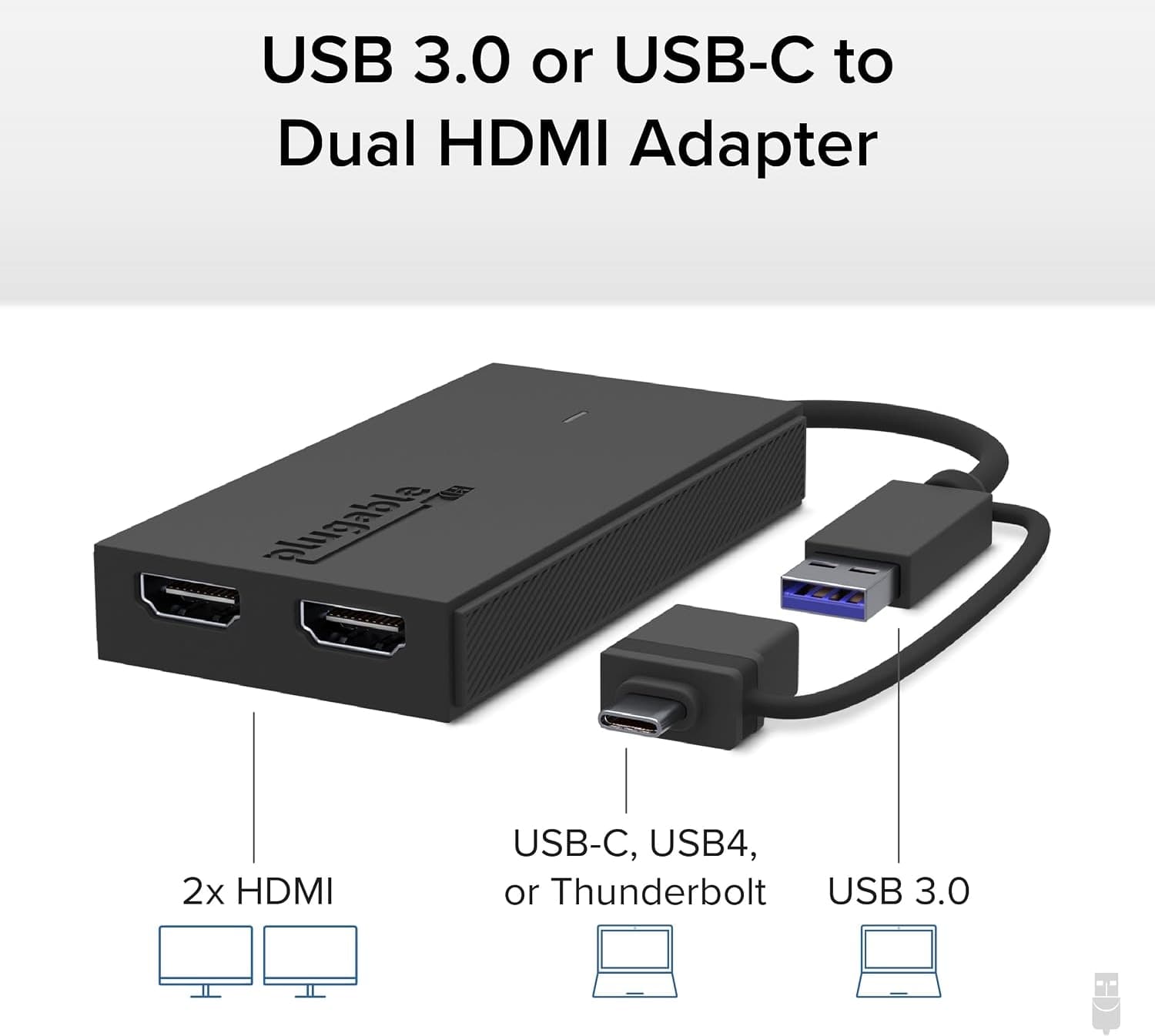 آداپتور ویدیویی Plugable USB 3.0 یا USB-C به HDMI برای دو مانیتور 1080p@60Hz آداپتور ویدیویی Plugable USB 3.0 یا USB-C به HDMI برای دو مانیتور 1080p@60Hz