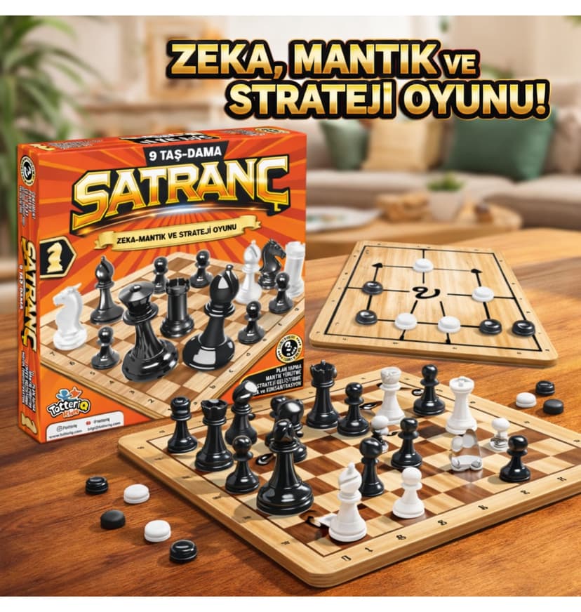 بازی چوبی TOTTERİQ شطرنج Dokuztaş Dama در یک جعبه 3 در 1 بازی چوبی TOTTERİQ شطرنج Dokuztaş Dama در یک جعبه 3 در 1