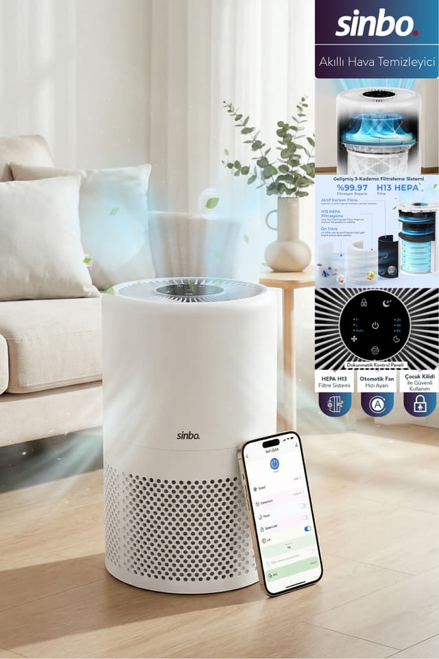دستگاه تصفیه هوای هوشمند Sinbo با فیلتر H13 HEPA و قابلیت WiFi مدل SAP-5508 دستگاه تصفیه هوای هوشمند Sinbo با فیلتر H13 HEPA و قابلیت WiFi مدل SAP-5508