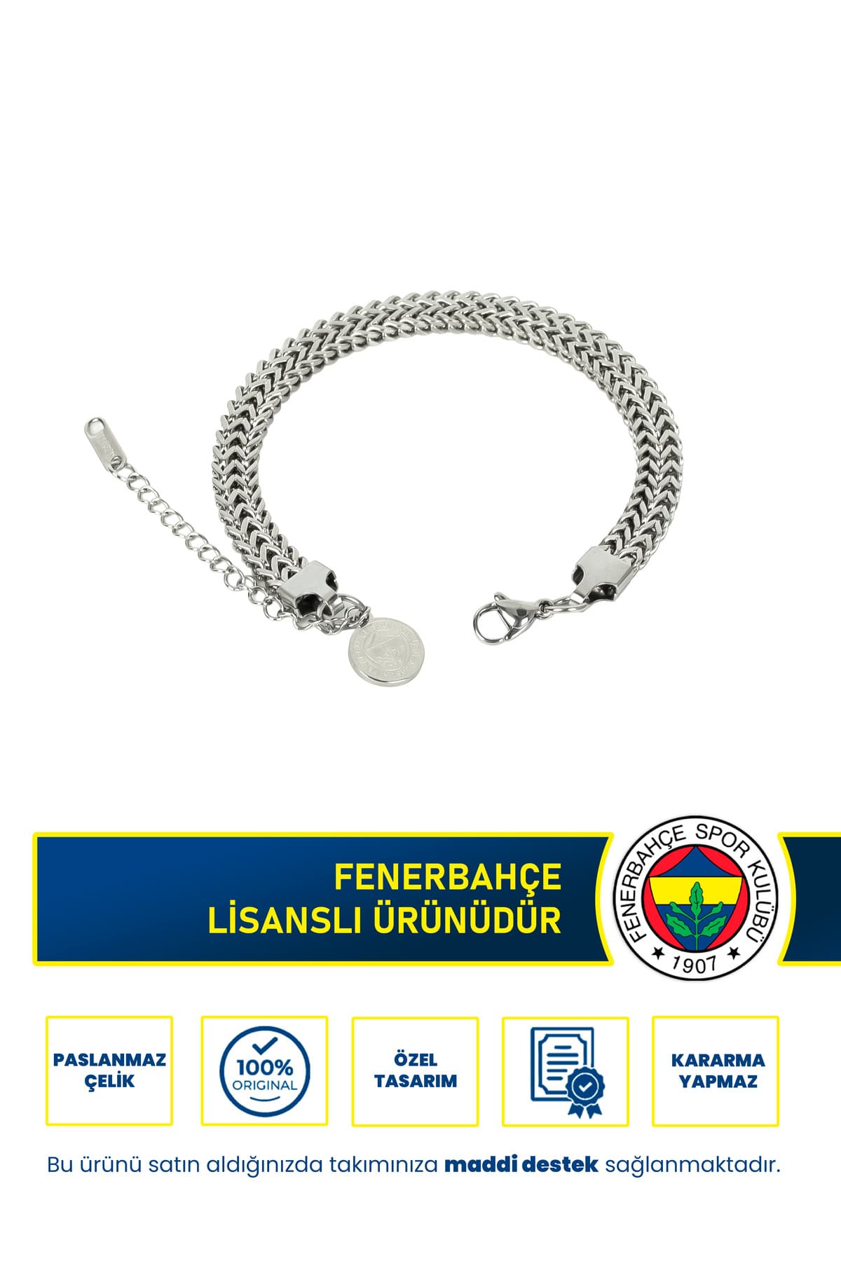 دستبند هواداری Fenerbahçe فولادی بافتدار قابل تنظیم خاکستری 19 cm دستبند هواداری Fenerbahçe فولادی بافتدار قابل تنظیم خاکستری 19 cm