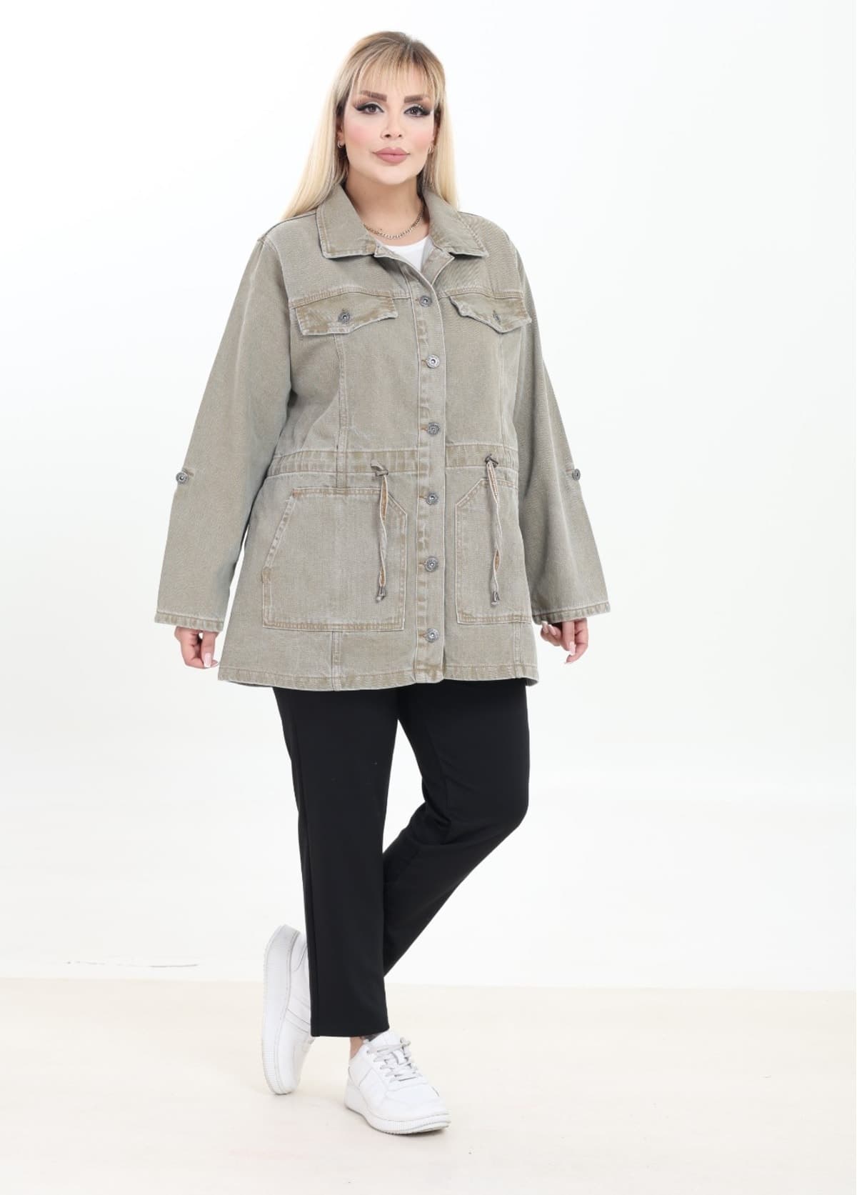 ژاکت جین زنانه EYLÜLXXL سایز بزرگ فیت راحت ژاکت جین زنانه EYLÜLXXL سایز بزرگ فیت راحت