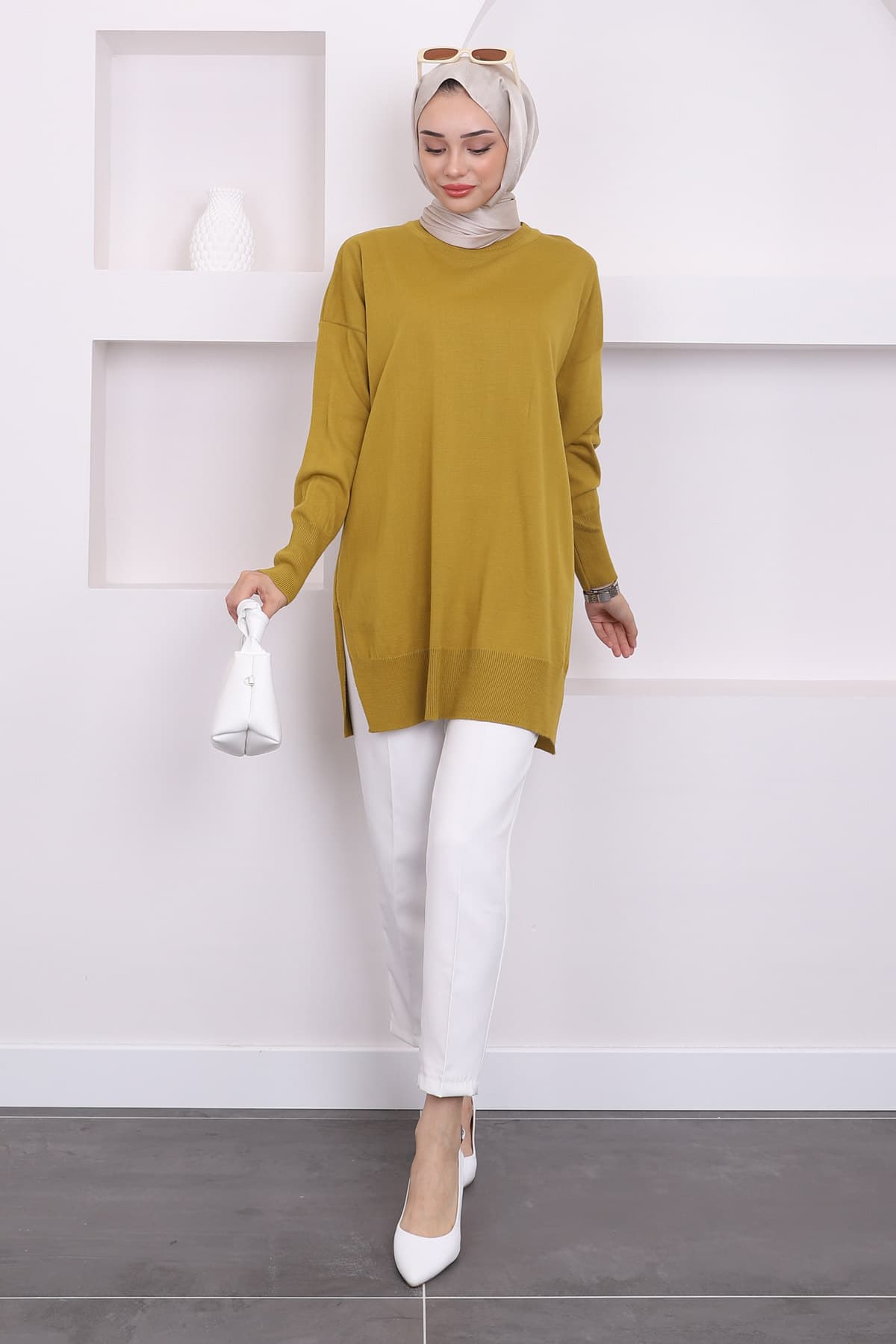 تونیک زنانه İmajButik تریکو مرسریزه یقه گرد سبز روغنی گشاد تونیک زنانه İmajButik تریکو مرسریزه یقه گرد سبز روغنی گشاد