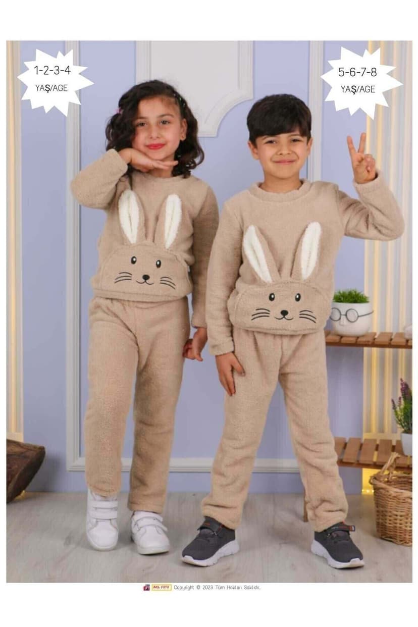 ست پیژامه بچگانه aden kids پلوش طرح خرگوش قهوهای ست پیژامه بچگانه aden kids پلوش طرح خرگوش قهوهای