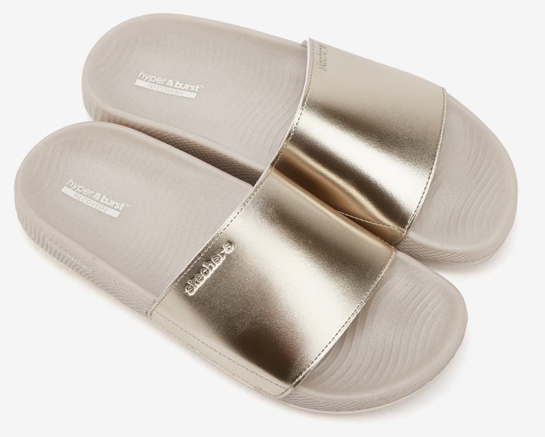 دمپایی زنانه Skechers طلایی HYPER SLIDE - SHINE ON مدل 140431 GLD دمپایی زنانه Skechers طلایی HYPER SLIDE - SHINE ON مدل 140431 GLD