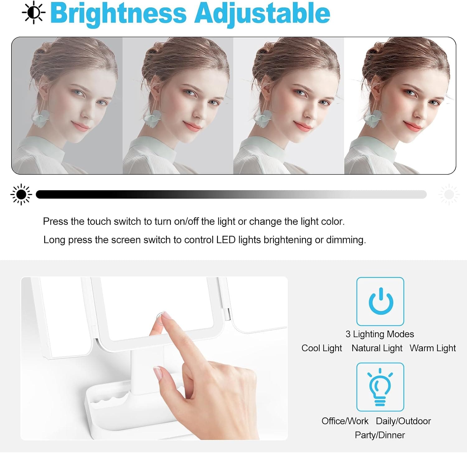 آینه آرایش Gtinli شارژی LED دار سهلت قابل حمل با بزرگنمایی 1X/2X/3X/10X آینه آرایش Gtinli شارژی LED دار سهلت قابل حمل با بزرگنمایی 1X/2X/3X/10X