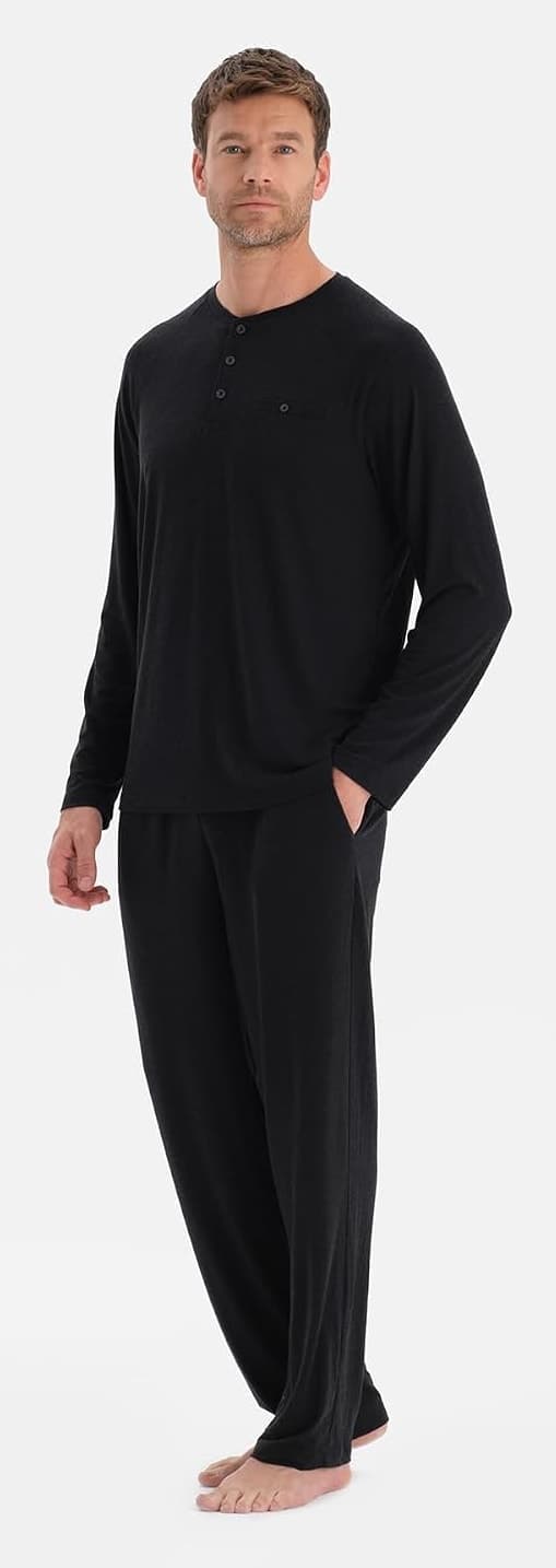 ست پیجامه مردانه Dagi آستین بلند پت و جیبدار آنتراسیت ملانژ M ست پیجامه مردانه Dagi آستین بلند پت و جیبدار آنتراسیت ملانژ M