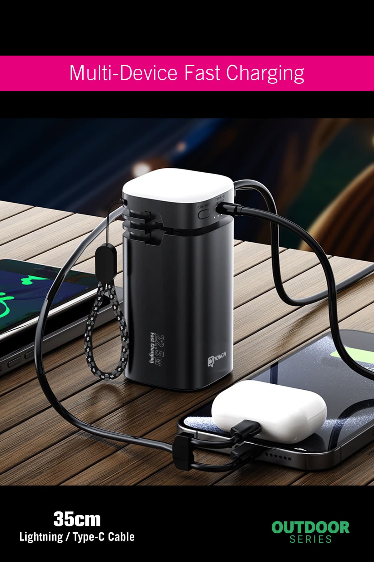 چراغ کمپینگ LED İntouch سری Outdoor با پاوربانک 20.000 Mah و شارژ سریع کابلی 22,5W PD چراغ کمپینگ LED İntouch سری Outdoor با پاوربانک 20.000 Mah و شارژ سریع کابلی 22,5W PD