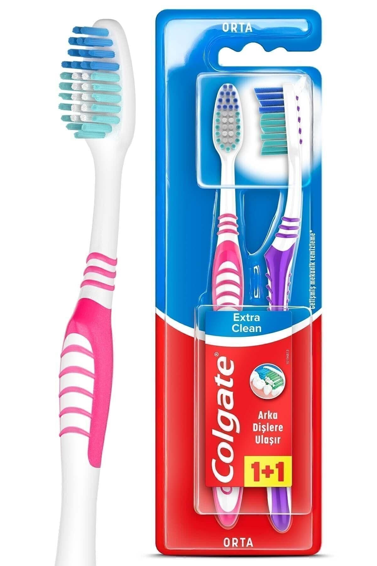 مسواک متوسط Colgate Extra Clean با زبانپاککن و دسترسی به دندانهای عقبی 1+1 مسواک متوسط Colgate Extra Clean با زبانپاککن و دسترسی به دندانهای عقبی 1+1