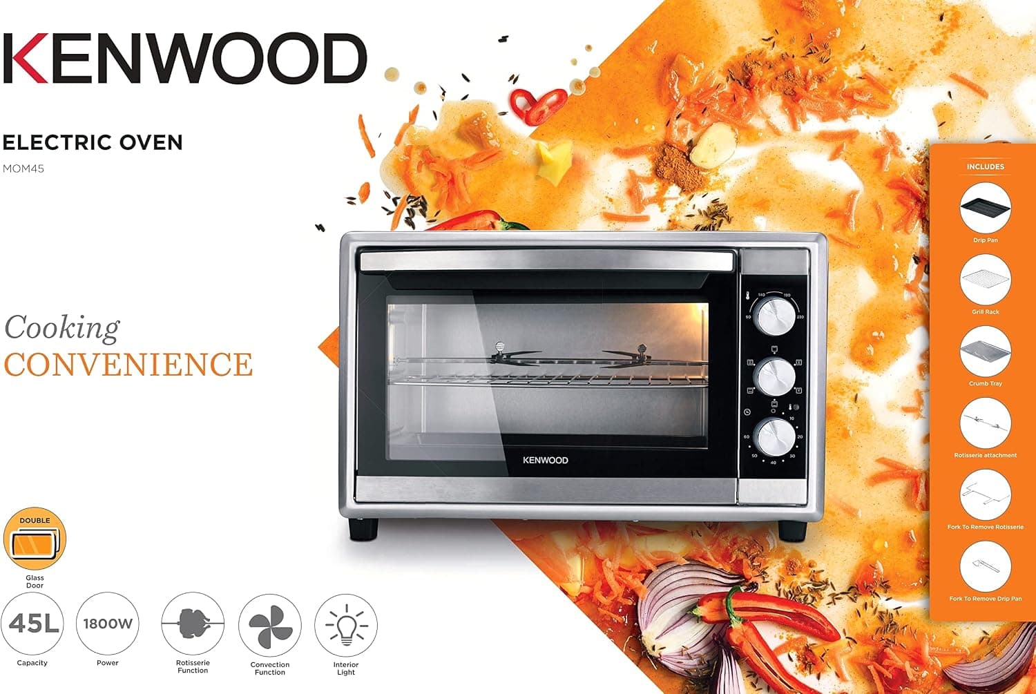 فر توستر Kenwood 45L با ظرفیت بزرگ و همرفتی مدل MOM45 نقرهای فر توستر Kenwood 45L با ظرفیت بزرگ و همرفتی مدل MOM45 نقرهای
