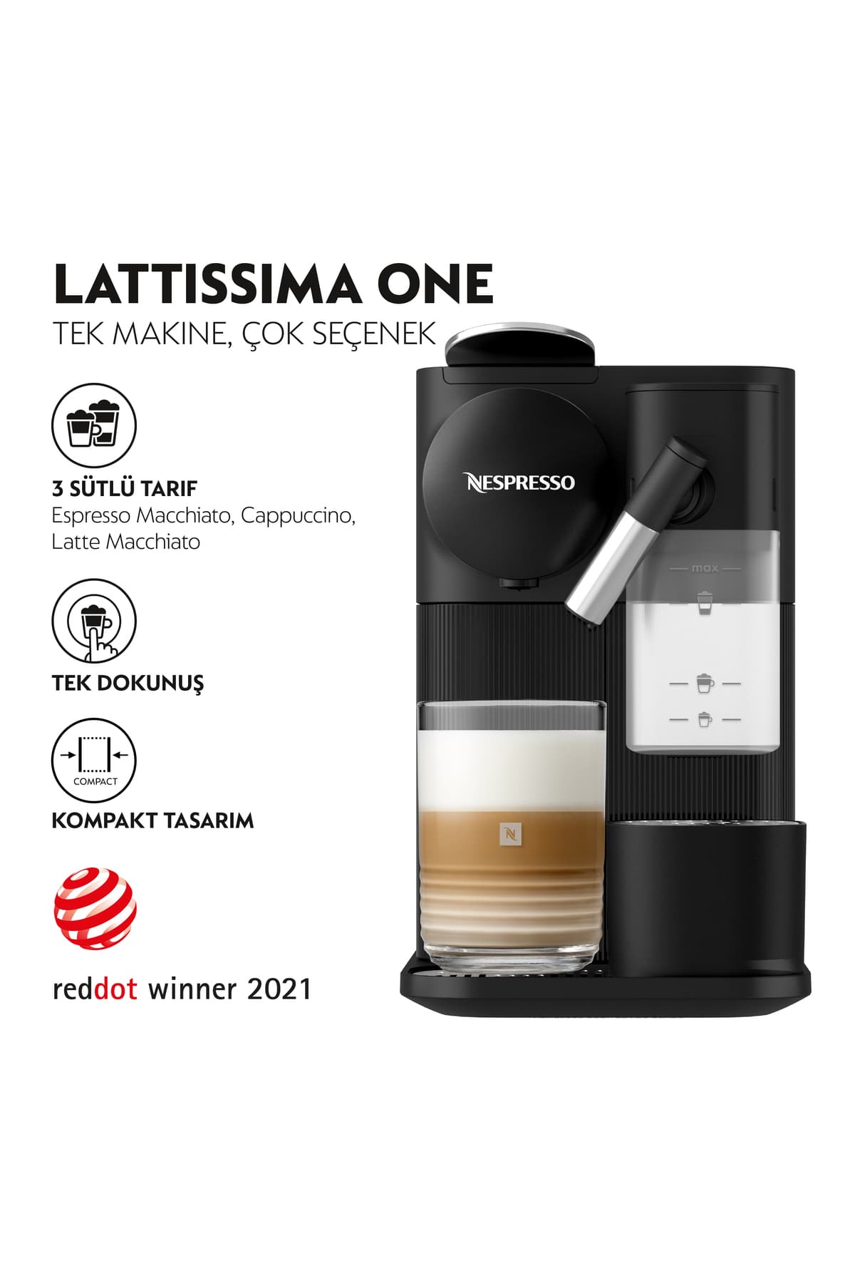 اسپرسوساز Nespresso مدل F121 با سیستم تهیه شیر، مشکی اسپرسوساز Nespresso مدل F121 با سیستم تهیه شیر، مشکی