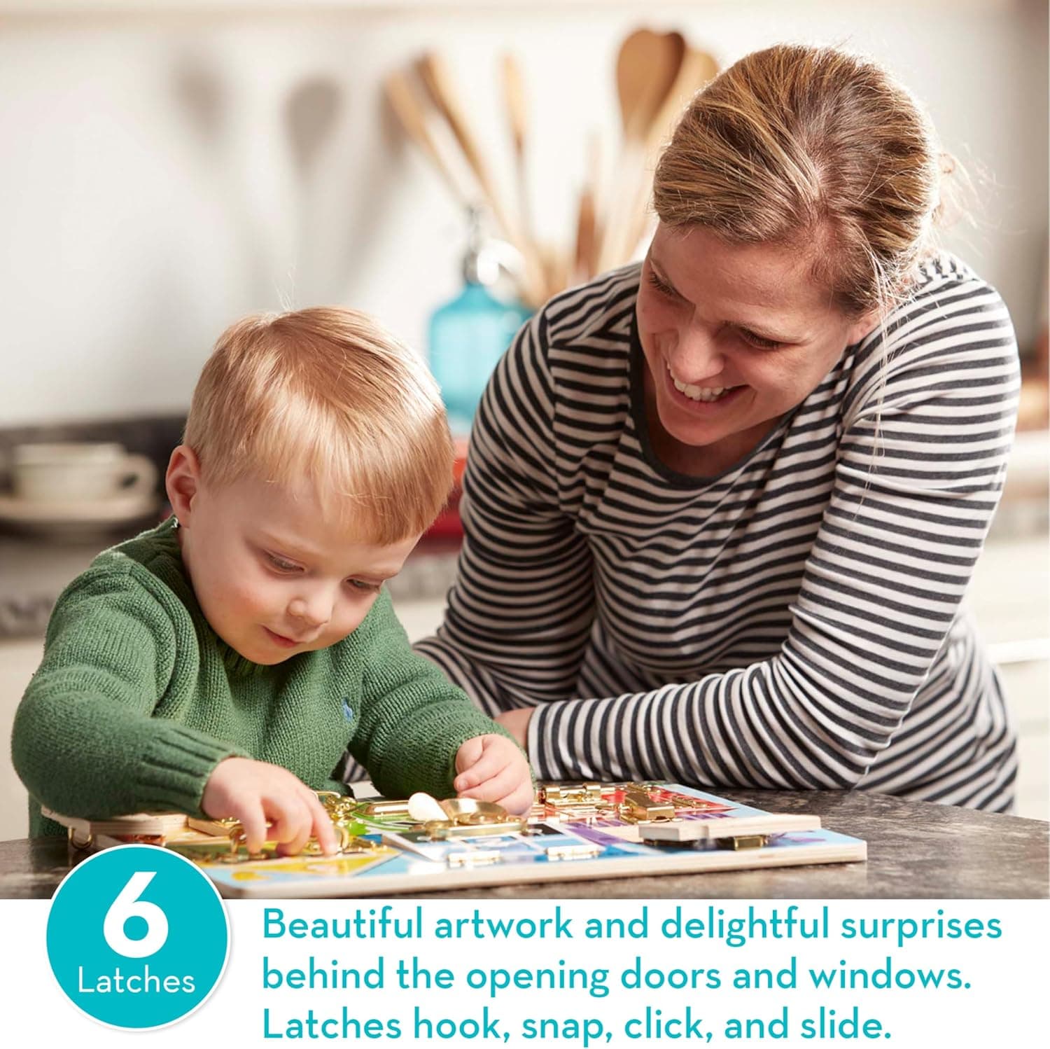 تخته فعالیت چوبی Melissa & Doug با 6 چفت، قفل و در مدل MD3785 تخته فعالیت چوبی Melissa & Doug با 6 چفت، قفل و در مدل MD3785