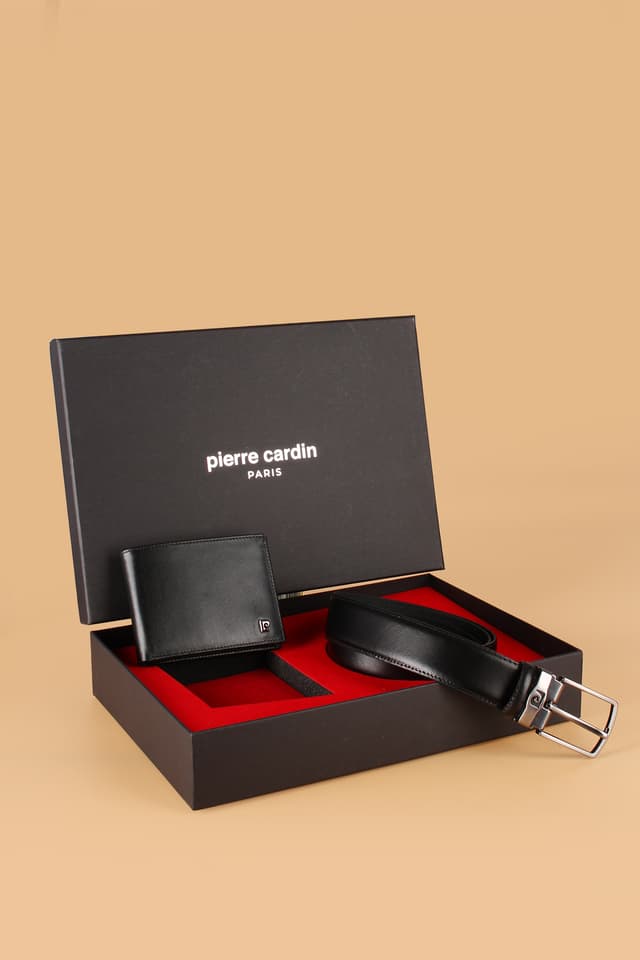 ست کمربند و کیف پول مردانه Pierre Cardin چرم طبیعی مشکی Set 3 ست کمربند و کیف پول مردانه Pierre Cardin چرم طبیعی مشکی Set 3