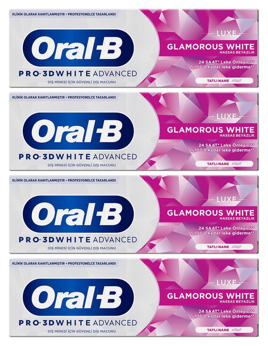 خمیر دندان Oral-B Pro 3D White Advanced Luxe Glamorous White 75 ml x 4 خمیر دندان Oral-B Pro 3D White Advanced Luxe Glamorous White 75 ml x 4