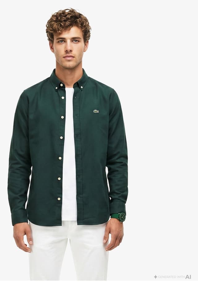 پیراهن مردانه Lacoste یقه دکمهدار فیت اسلیم سبز تیره پیراهن مردانه Lacoste یقه دکمهدار فیت اسلیم سبز تیره