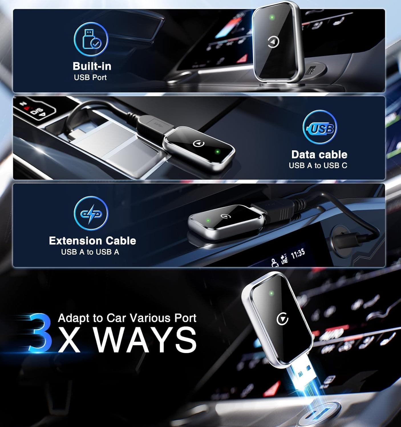 مبدل بیسیم CarPlay خودرو AIZEO سازگار با iPhone iOS 10+ و خودروهای دارای CarPlay سیمی، مشکی مبدل بیسیم CarPlay خودرو AIZEO سازگار با iPhone iOS 10+ و خودروهای دارای CarPlay سیمی، مشکی