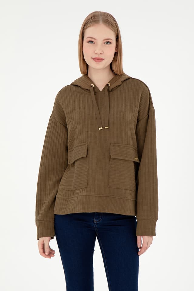 سوئیشرت زنانه U.S. Polo Assn. کلاهدار خاکی مدل 50297202-VR027 سوئیشرت زنانه U.S. Polo Assn. کلاهدار خاکی مدل 50297202-VR027