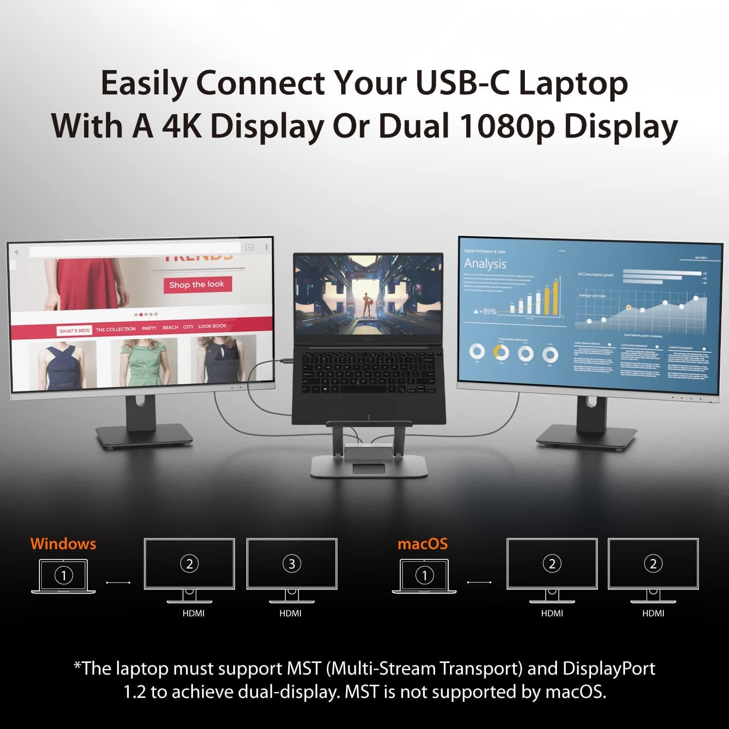 پایه لپتاپ j5create با هاب نمایشگر دوگانه USB-C و HDMI مدل JTS427 پایه لپتاپ j5create با هاب نمایشگر دوگانه USB-C و HDMI مدل JTS427