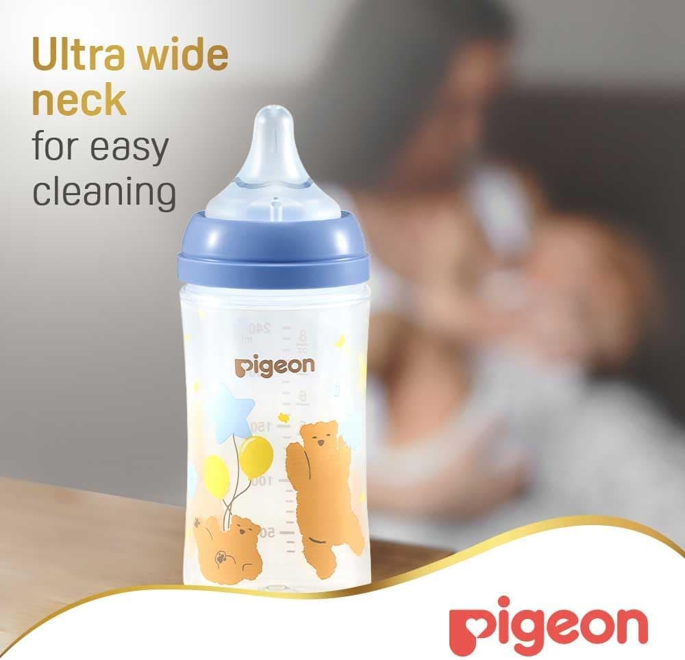 شیشه شیر Pigeon Softouch Wide Neck Peristaltic PLUS طرحدار سرشیر متوسط بدون BPA 240ml شیشه شیر Pigeon Softouch Wide Neck Peristaltic PLUS طرحدار سرشیر متوسط بدون BPA 240ml