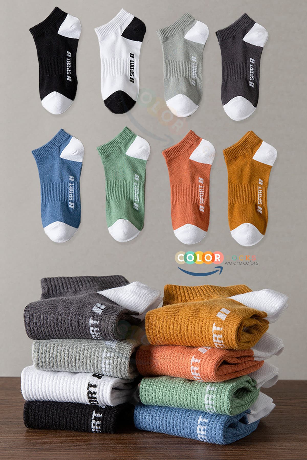 جوراب مردانه Color Socks ورزشی تابستانی تنفسپذیر 8 جفت جوراب مردانه Color Socks ورزشی تابستانی تنفسپذیر 8 جفت