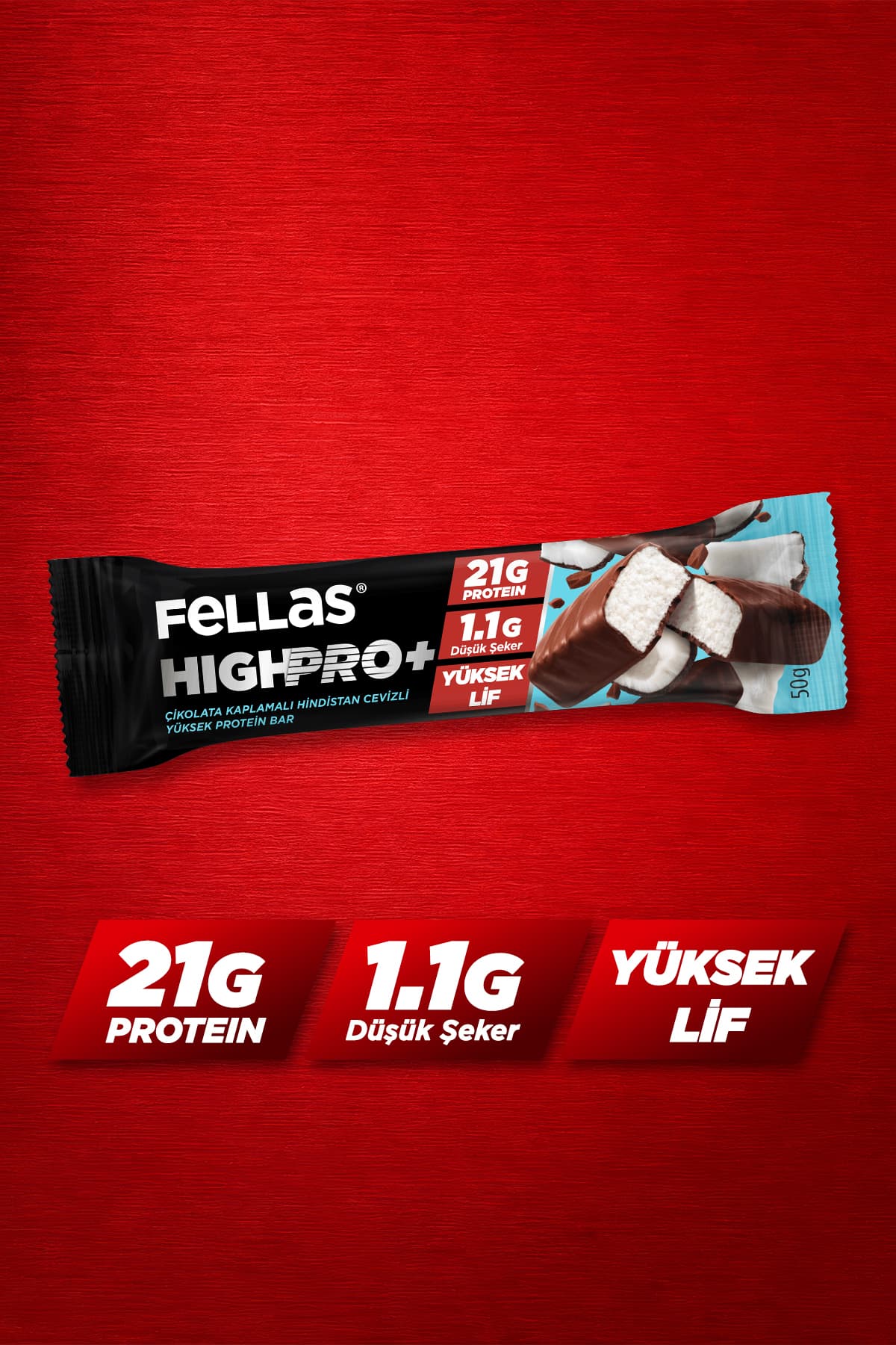 بار پروتئینی Fellas HighPro+ با روکش شکلات و نارگیل 50 g - 12 عدد بار پروتئینی Fellas HighPro+ با روکش شکلات و نارگیل 50 g - 12 عدد