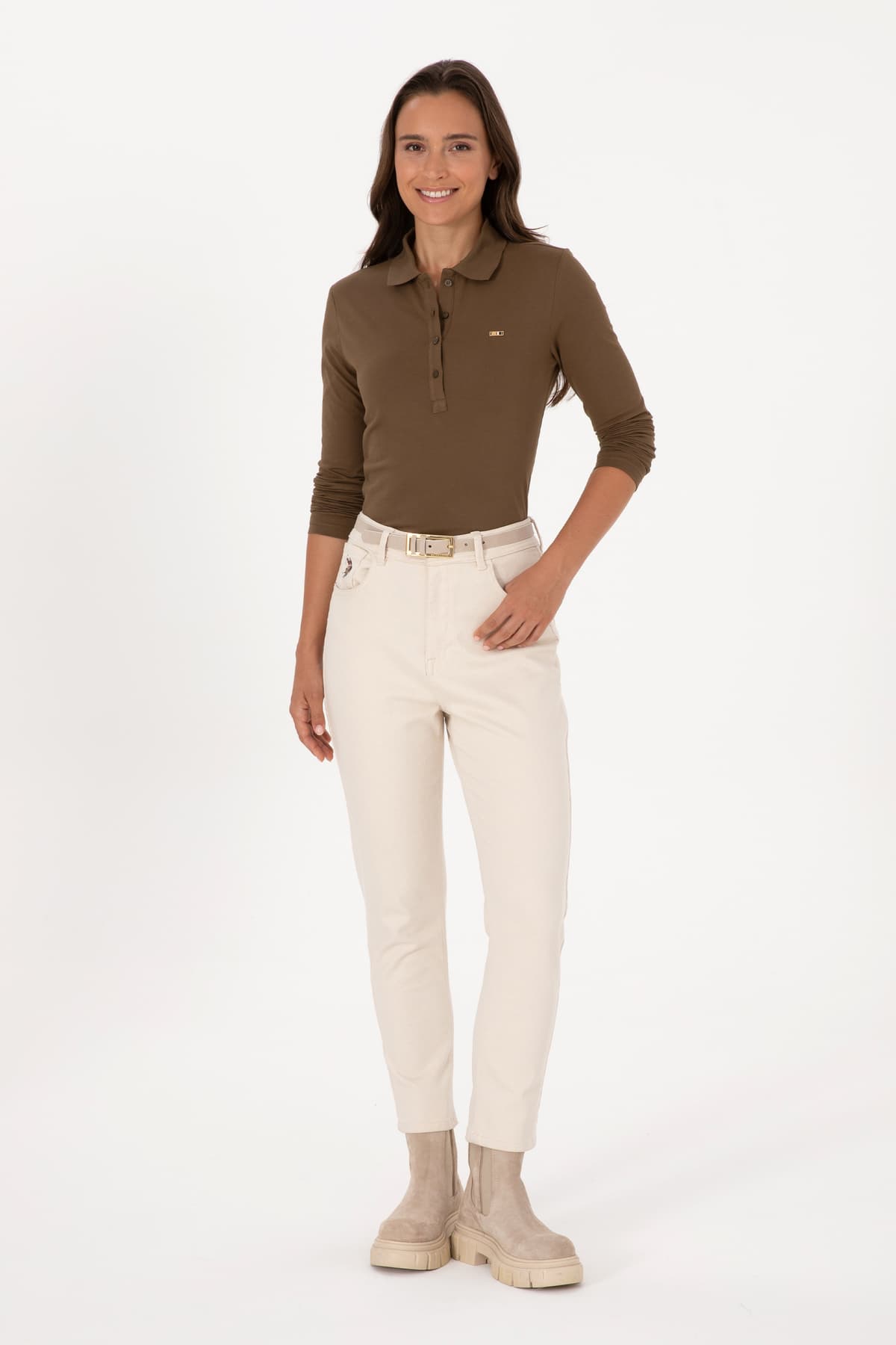 سویشرت یقه پولو زنانه U.S. Polo Assn. خاکی ساده مدل 50313593-VR027 سویشرت یقه پولو زنانه U.S. Polo Assn. خاکی ساده مدل 50313593-VR027
