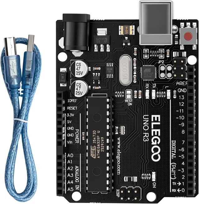 برد ELEGOO UNO R3 با تراشه ATmega328P و کابل USB سازگار با Arduino برد ELEGOO UNO R3 با تراشه ATmega328P و کابل USB سازگار با Arduino