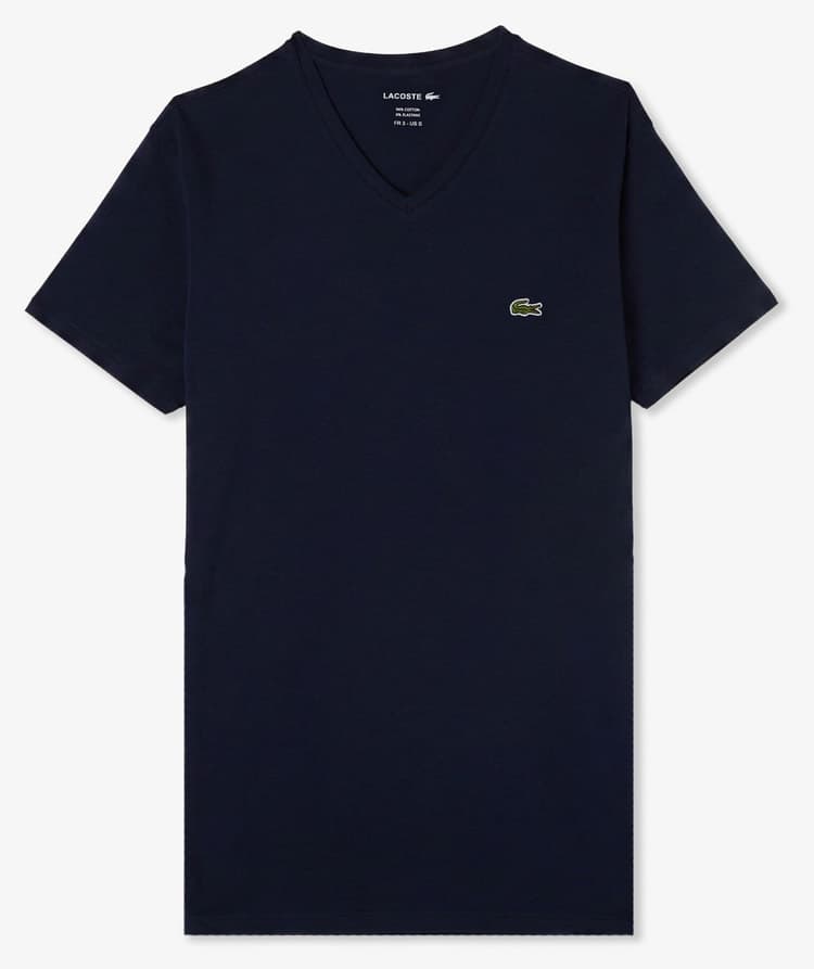 تیشرت مردانه Lacoste اسلیم فیت یقه V سرمهای تیشرت مردانه Lacoste اسلیم فیت یقه V سرمهای