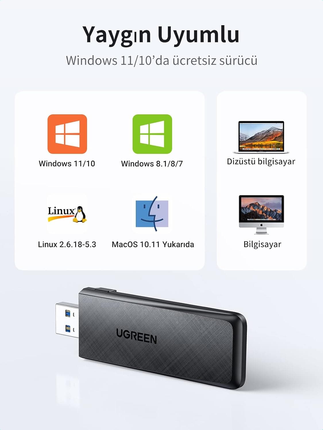 آداپتور شبکه بیسیم UGREEN گیرنده Wi-Fi با USB 3.0، 1300Mbps و 2.4/5Ghz مدل AC1300 آداپتور شبکه بیسیم UGREEN گیرنده Wi-Fi با USB 3.0، 1300Mbps و 2.4/5Ghz مدل AC1300